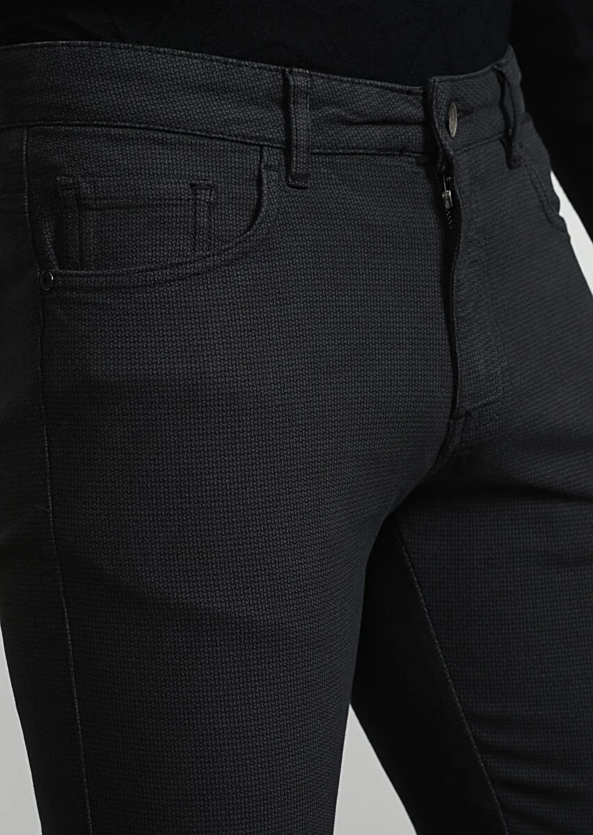 Antrasit Düz Dokuma Slim Fit Casual Pamuk Karışımlı Pantolon - 2