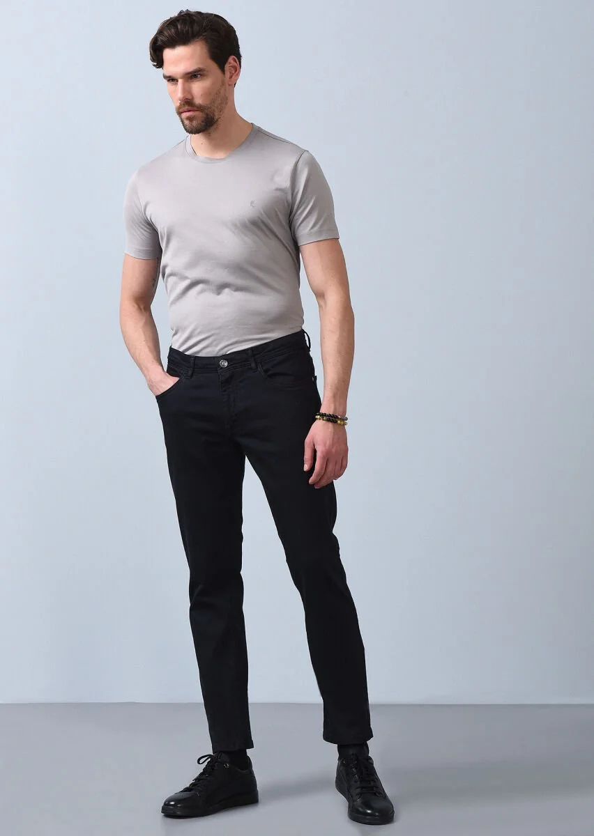 Antrasit Düz Dokuma Slim Fit Casual Pamuk Karışımlı Pantolon - 2