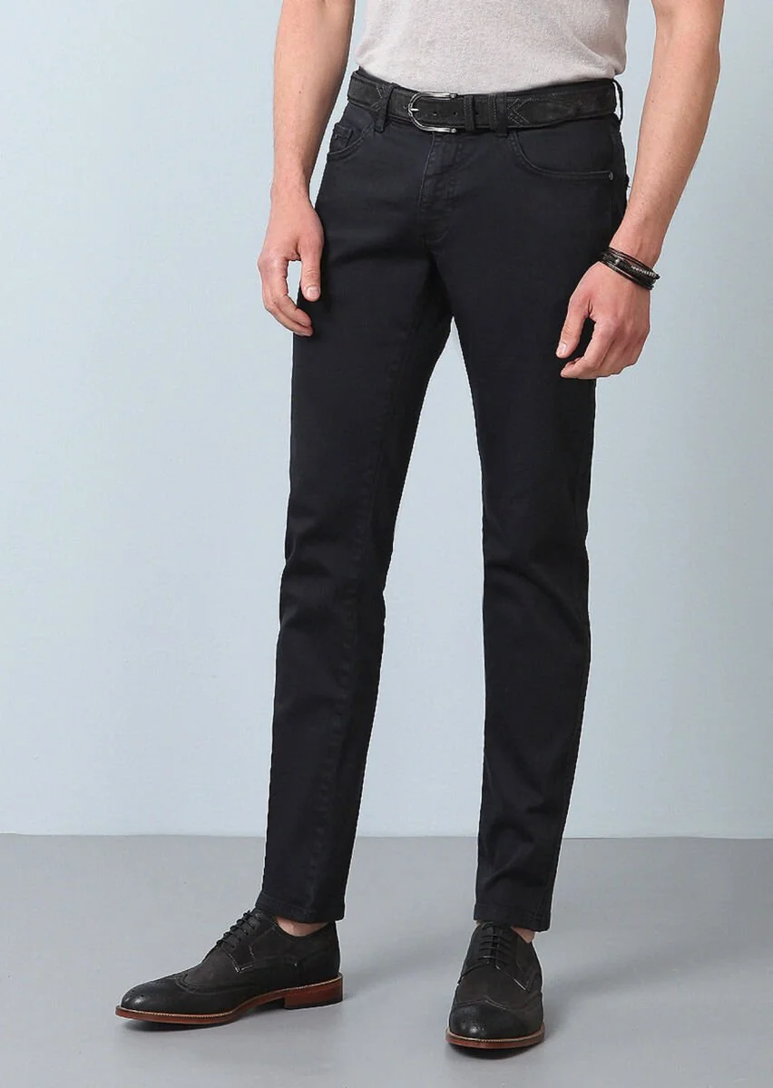 Antrasit Düz Dokuma Slim Fit Casual Pamuk Karışımlı Pantolon - 3