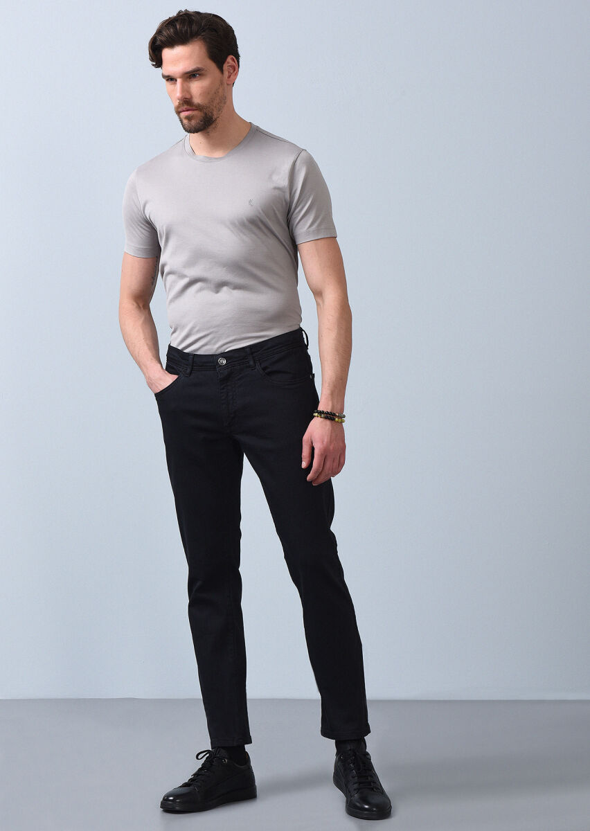 Antrasit Düz Dokuma Slim Fit Casual Pamuk Karışımlı Pantolon - 2