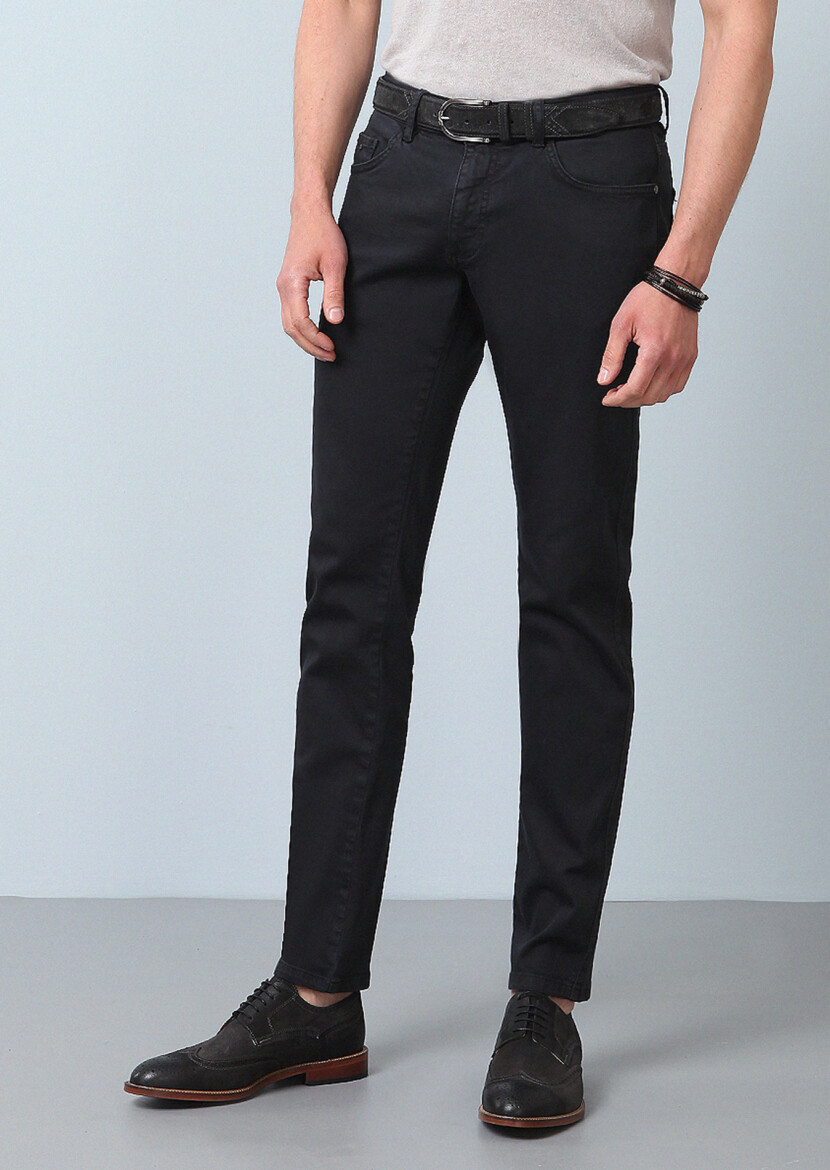 Antrasit Düz Dokuma Slim Fit Casual Pamuk Karışımlı Pantolon - 3