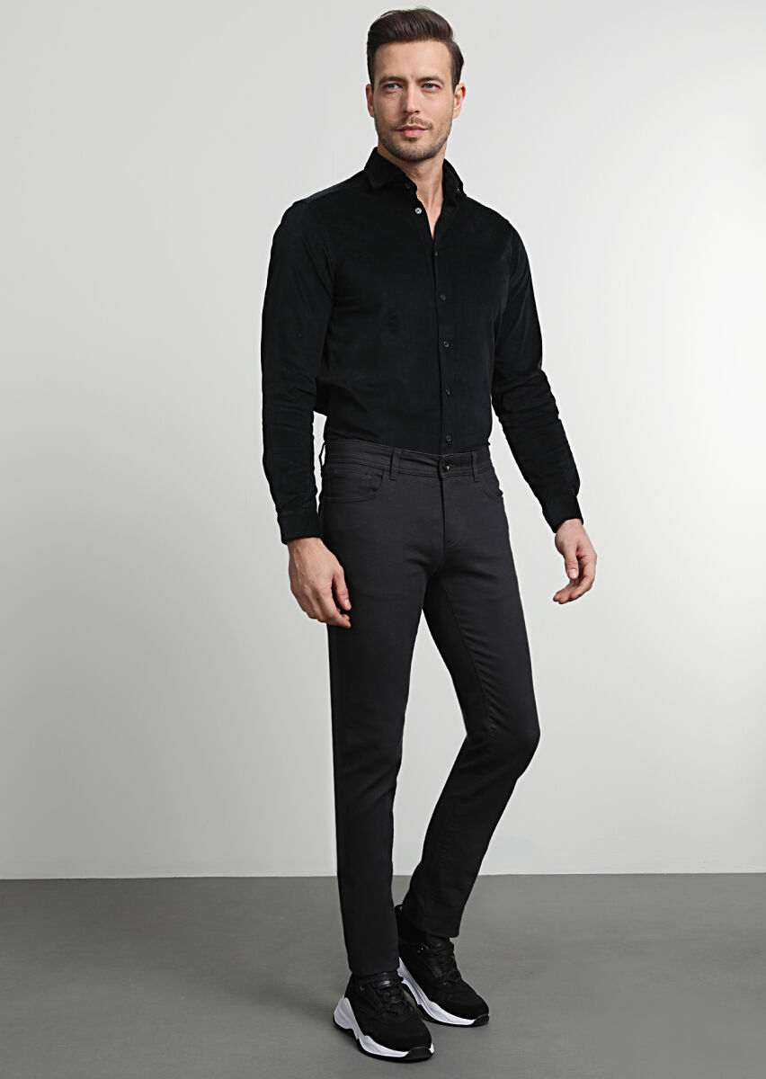 Antrasit Düz Dokuma Slim Fit Casual Pamuk Karışımlı Pantolon - 1
