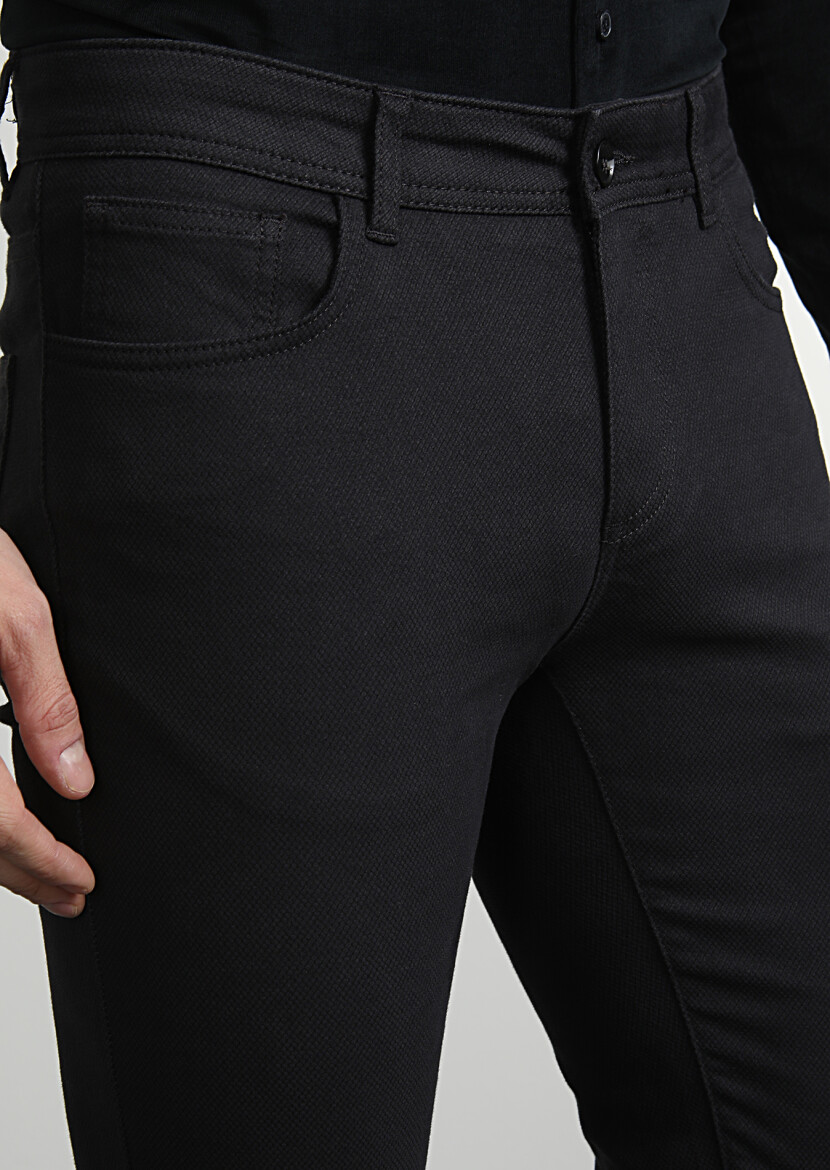 Antrasit Düz Dokuma Slim Fit Casual Pamuk Karışımlı Pantolon - 2