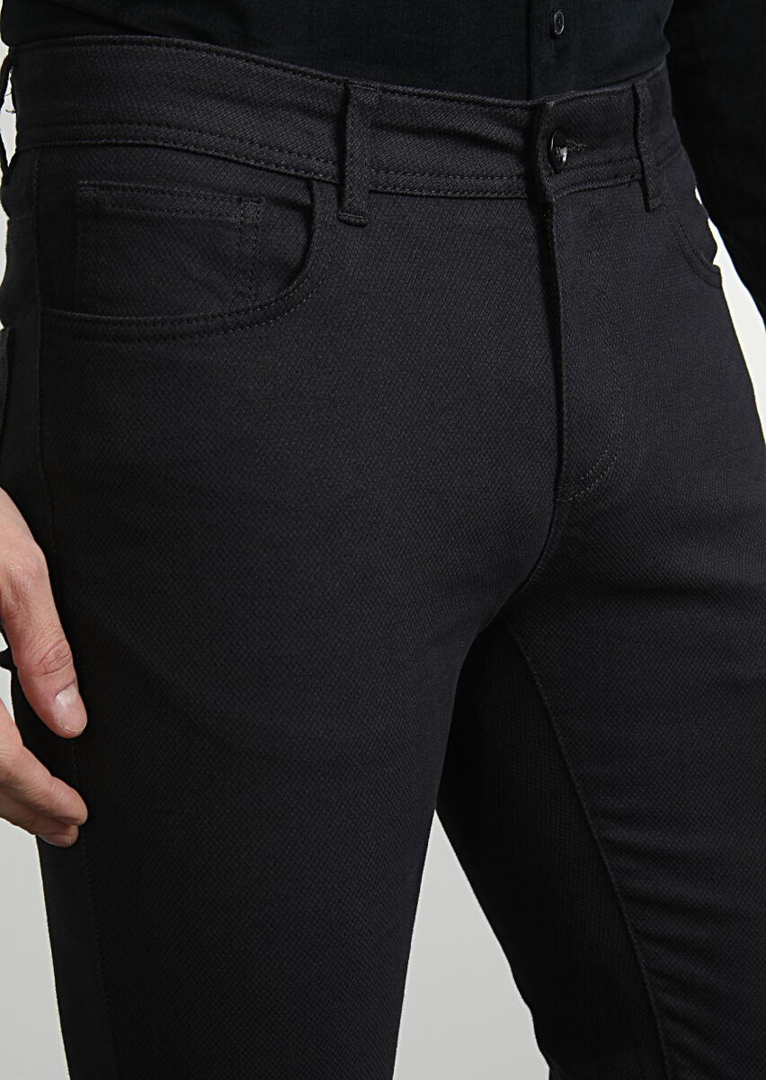Antrasit Düz Dokuma Slim Fit Casual Pamuk Karışımlı Pantolon - 2