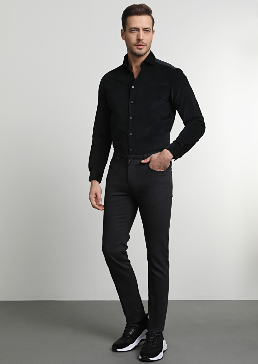 Antrasit Düz Dokuma Slim Fit Casual Pamuk Karışımlı Pantolon - 3