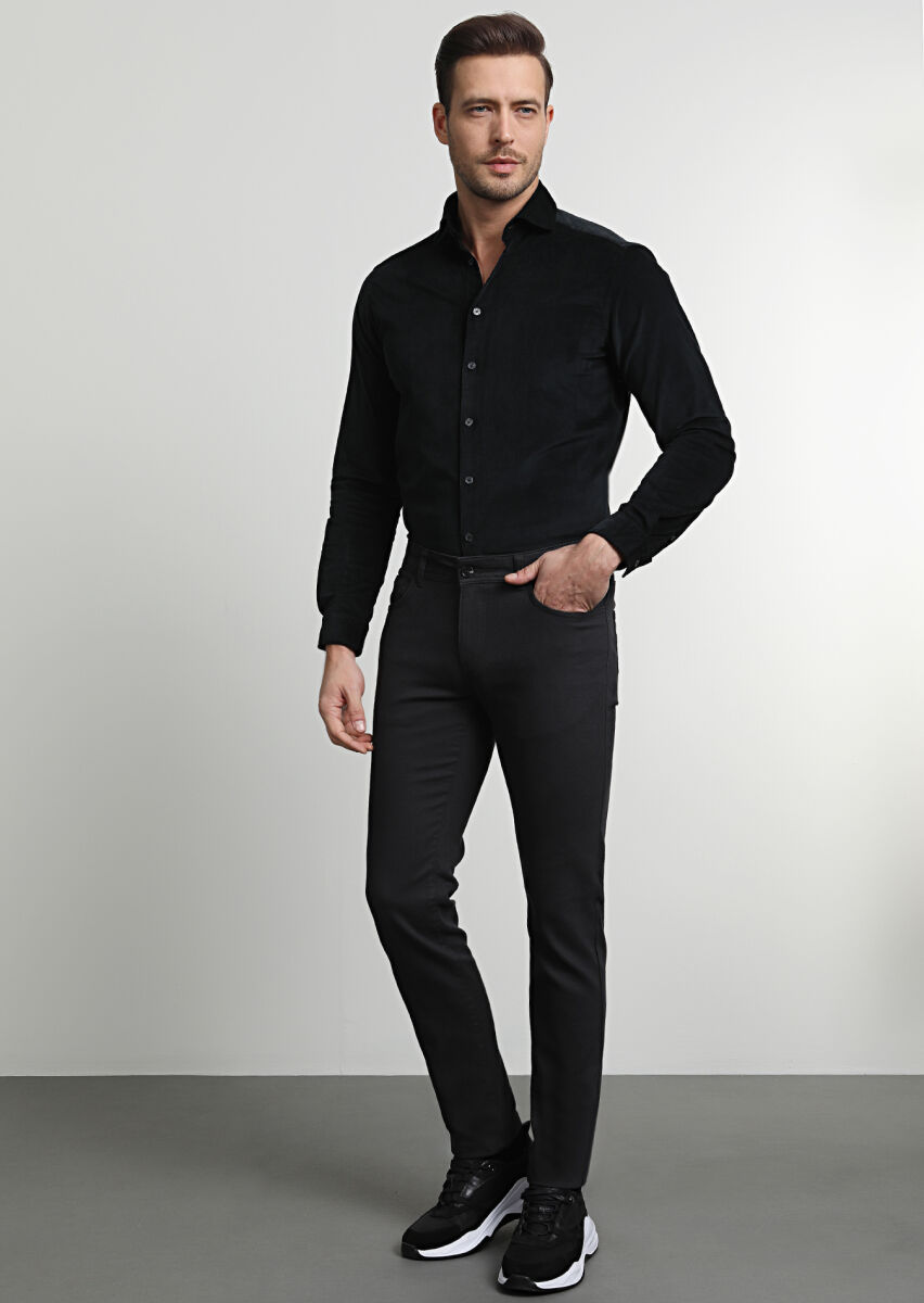 Antrasit Düz Dokuma Slim Fit Casual Pamuk Karışımlı Pantolon - 3
