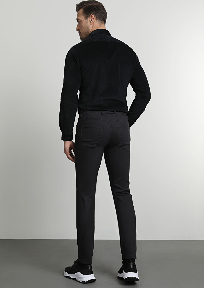 Antrasit Düz Dokuma Slim Fit Casual Pamuk Karışımlı Pantolon - 4