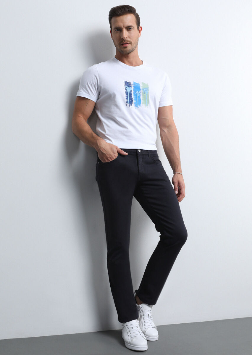 Antrasit Düz Dokuma Slim Fit Casual Pamuk Karışımlı Pantolon - 1