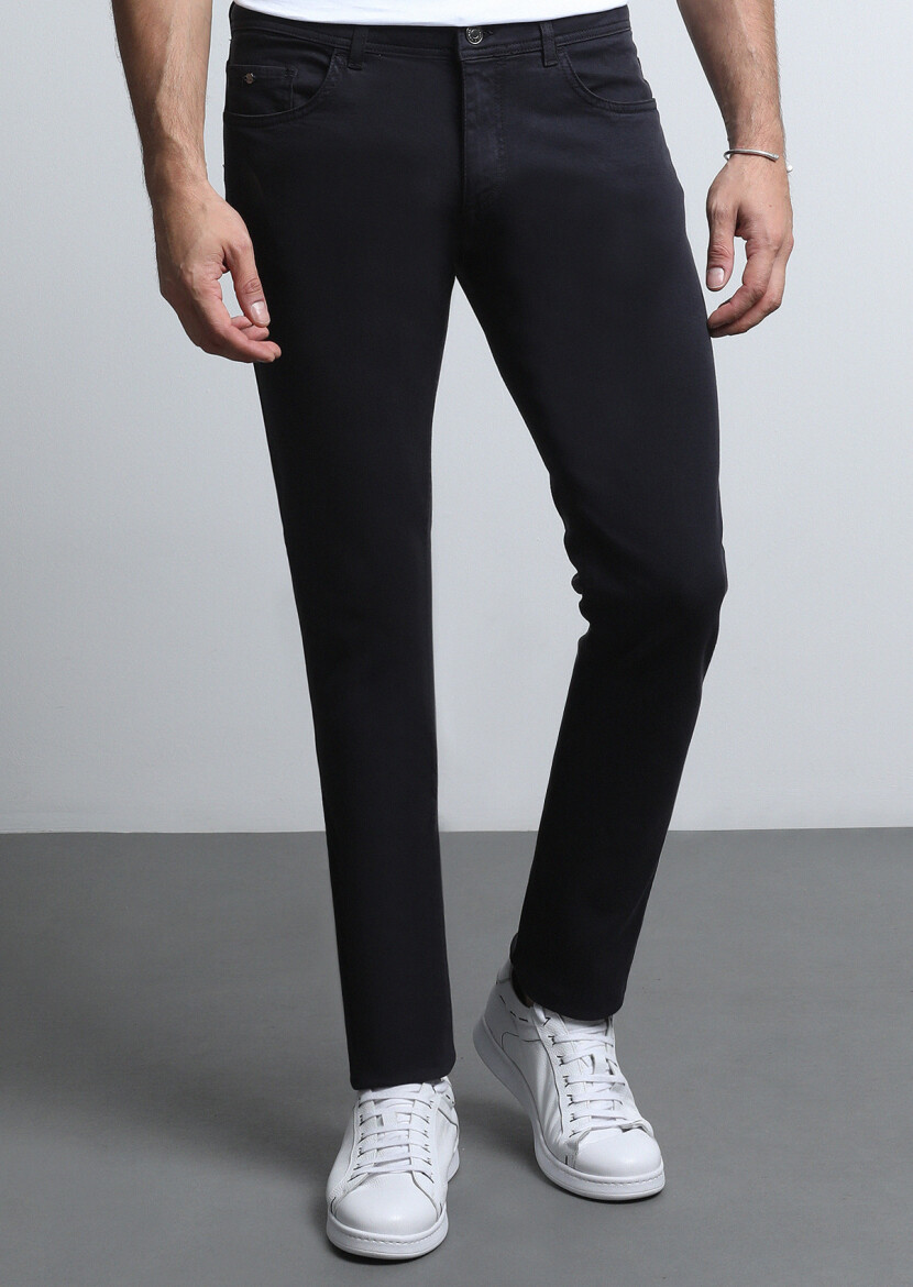 Antrasit Düz Dokuma Slim Fit Casual Pamuk Karışımlı Pantolon - 2