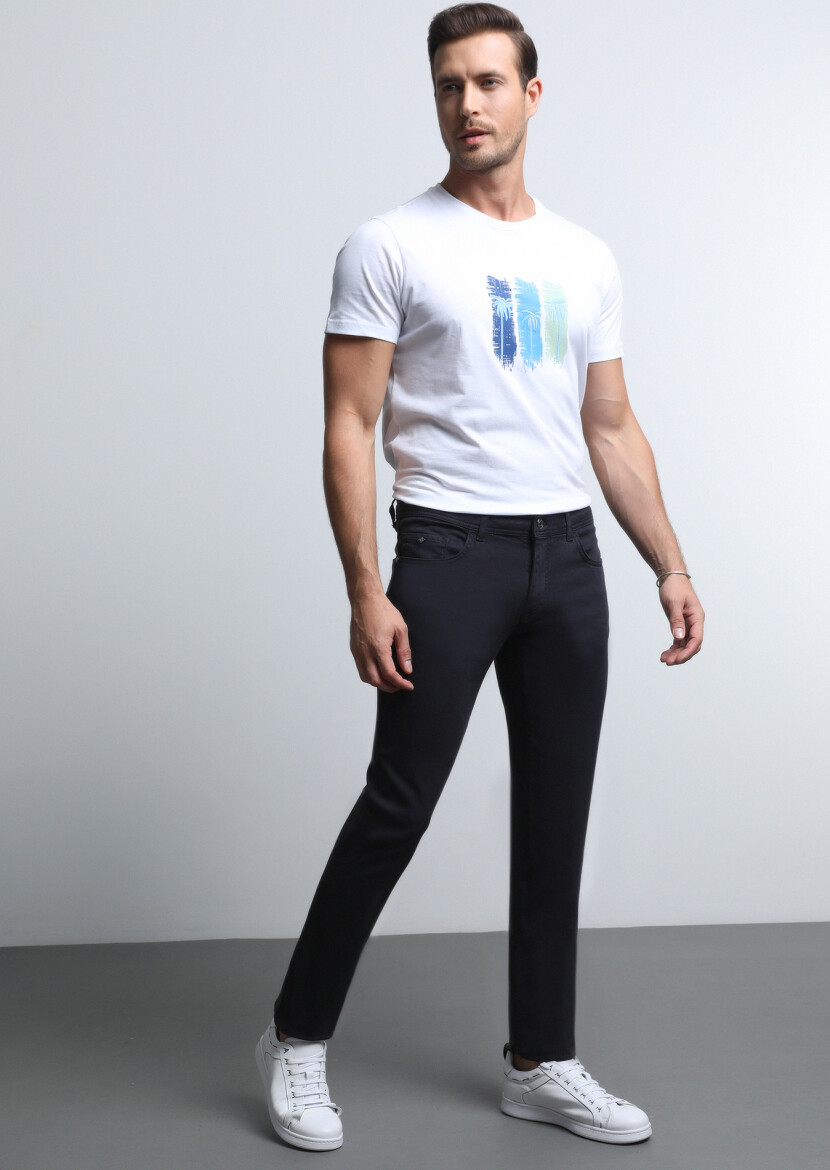 Antrasit Düz Dokuma Slim Fit Casual Pamuk Karışımlı Pantolon - 4