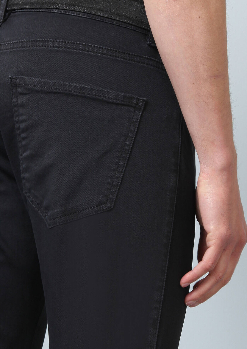 Antrasit Düz Dokuma Slim Fit Casual Pamuk Karışımlı Pantolon - 4