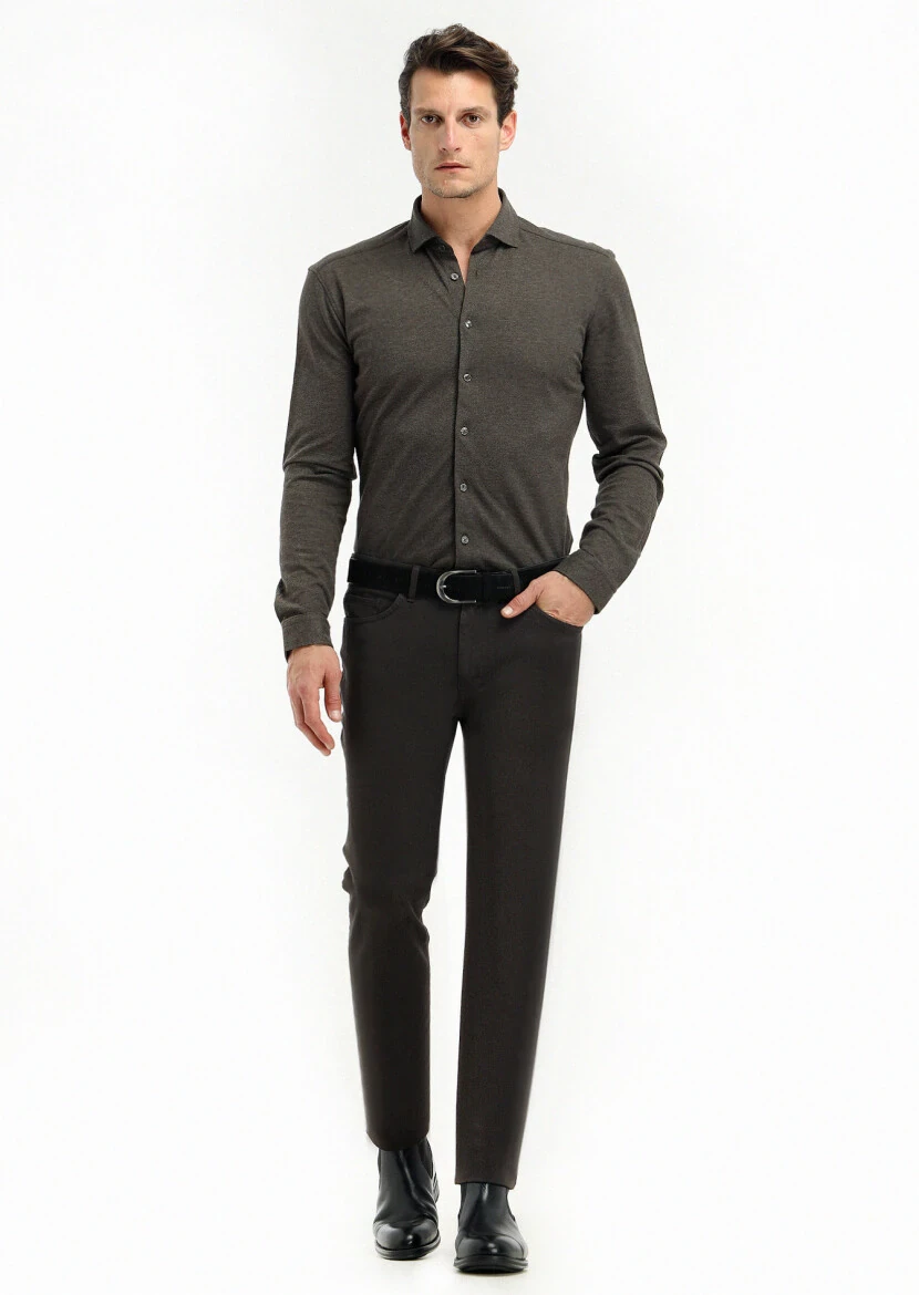 Antrasit Düz Dokuma Slim Fit Casual Pamuk Karışımlı Pantolon - 1