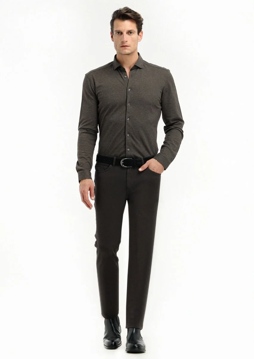 Antrasit Düz Dokuma Slim Fit Casual Pamuk Karışımlı Pantolon - 1