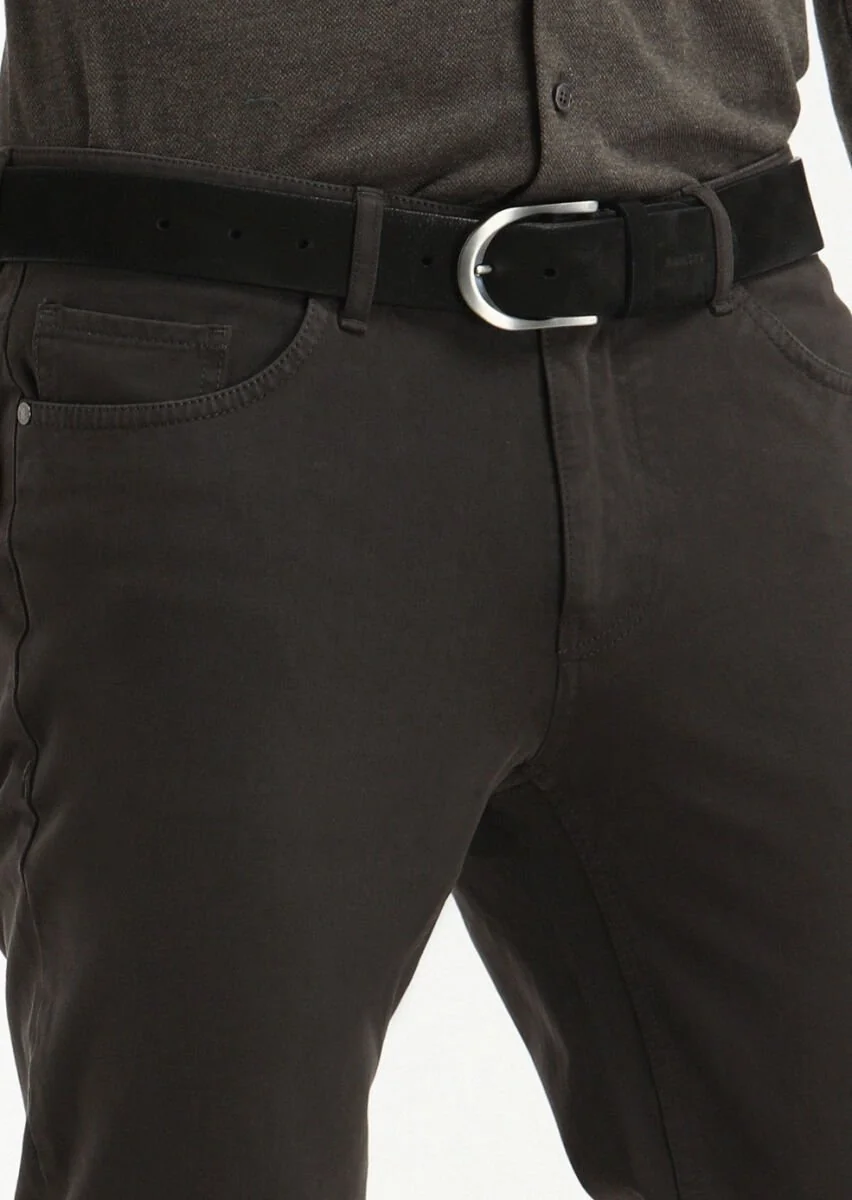 Antrasit Düz Dokuma Slim Fit Casual Pamuk Karışımlı Pantolon - 3