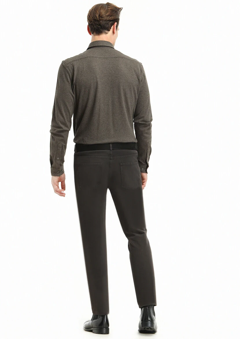 Antrasit Düz Dokuma Slim Fit Casual Pamuk Karışımlı Pantolon - 4