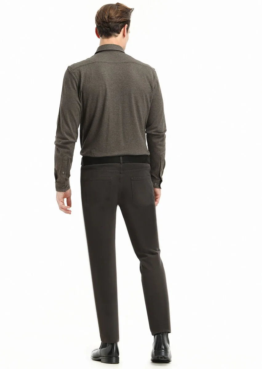 Antrasit Düz Dokuma Slim Fit Casual Pamuk Karışımlı Pantolon - 4