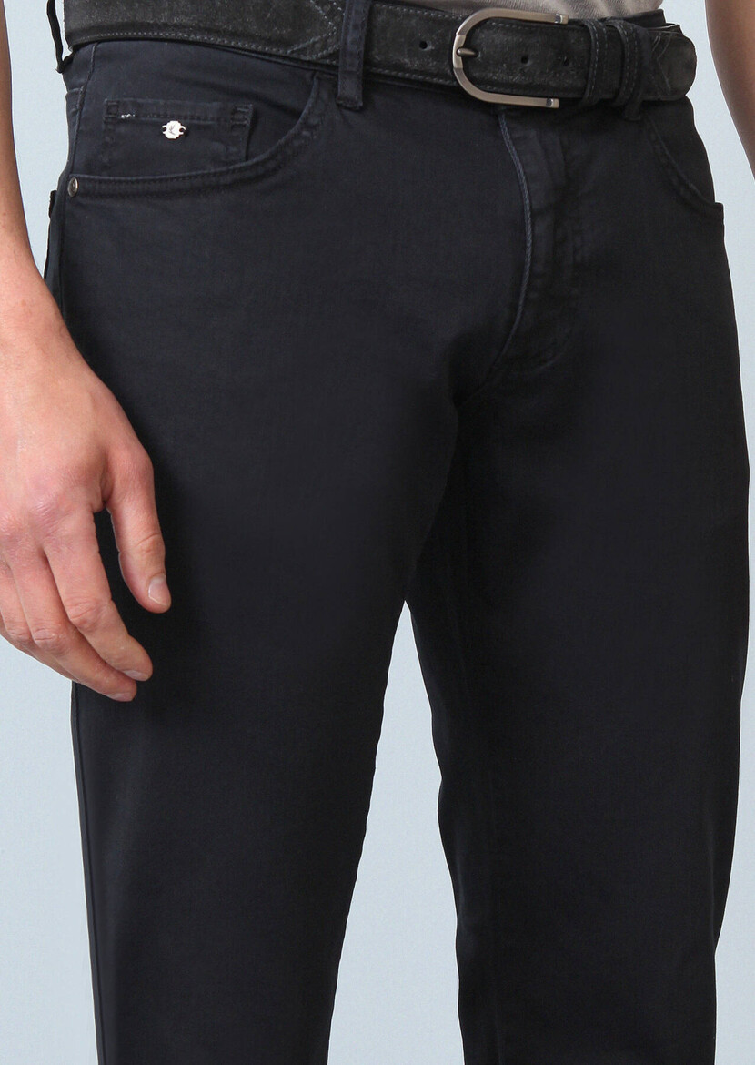 Antrasit Düz Dokuma Slim Fit Casual Pamuk Karışımlı Pantolon - 4