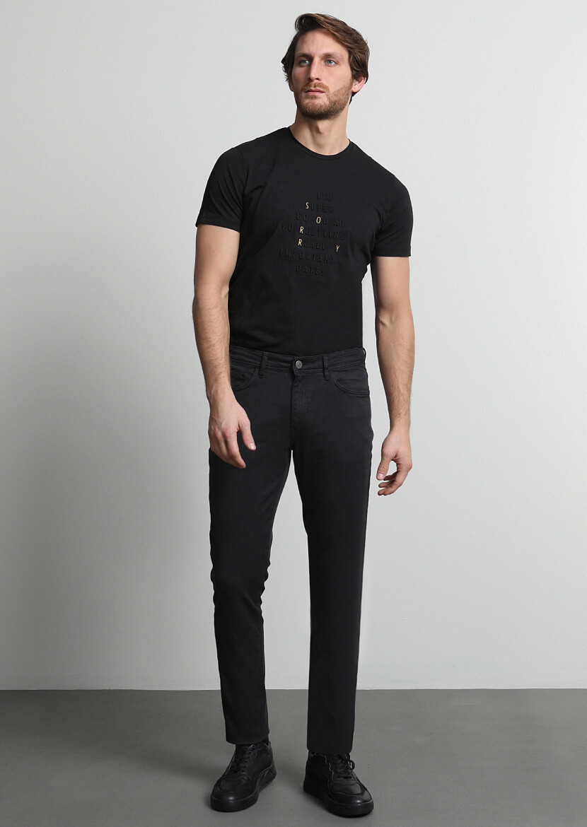 Antrasit Düz Dokuma Slim Fit Casual Pamuk Karışımlı Pantolon - 1