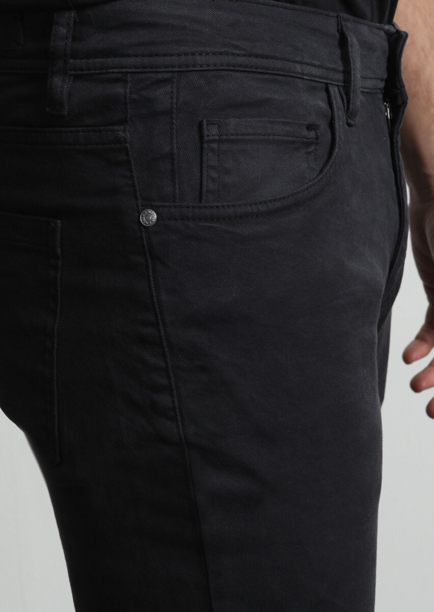 Antrasit Düz Dokuma Slim Fit Casual Pamuk Karışımlı Pantolon - 2