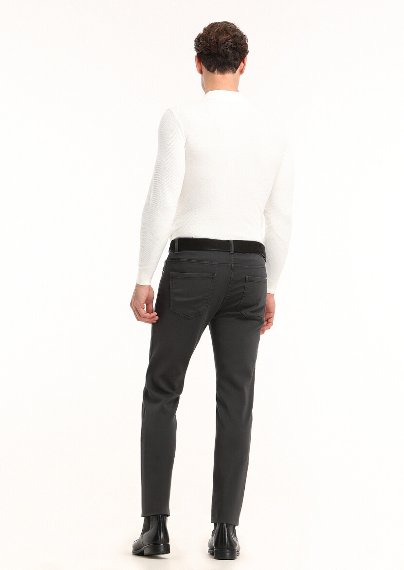 Antrasit Düz Dokuma Slim Fit Casual Pamuk Karışımlı Pantolon - 3