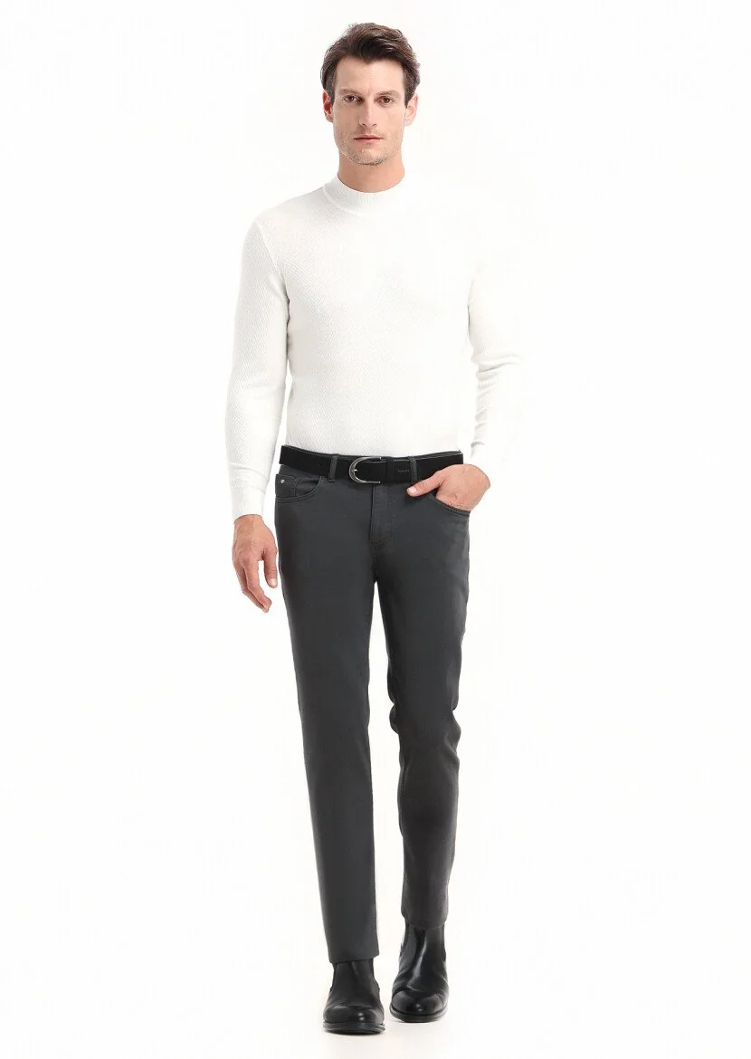 Antrasit Düz Dokuma Slim Fit Casual Pamuk Karışımlı Pantolon - 1