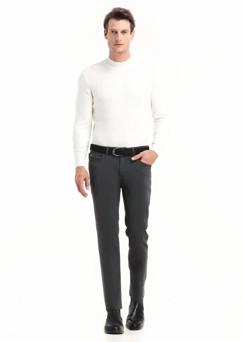Antrasit Düz Dokuma Slim Fit Casual Pamuk Karışımlı Pantolon - 1