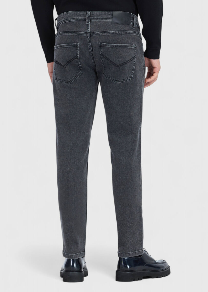 Antrasit Düz Dokuma Slim Fit Casual Pamuk Karışımlı Pantolon - 5