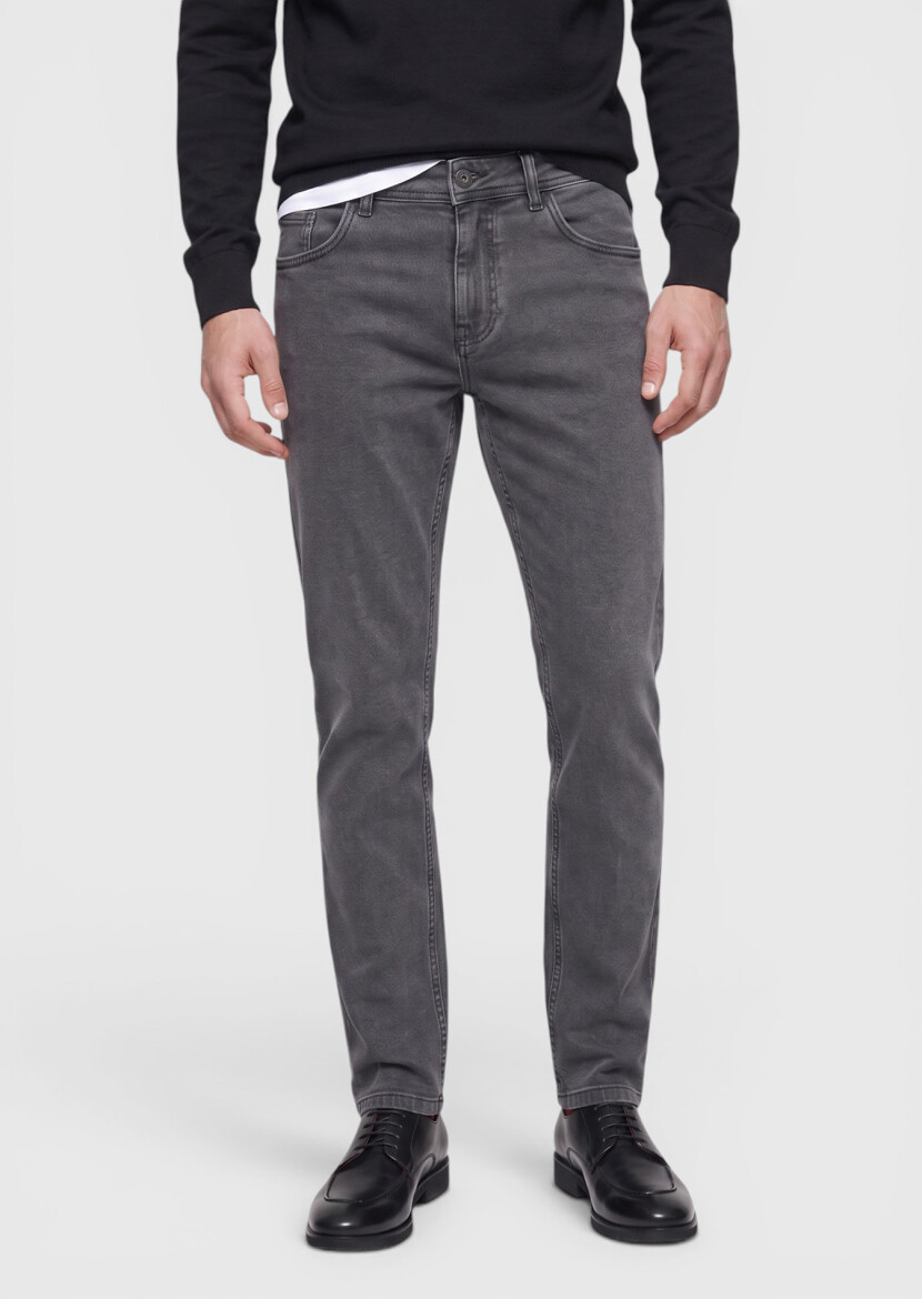 Antrasit Düz Slim Fit Denim Pamuk Karışımlı Pantolon - RAMSEY