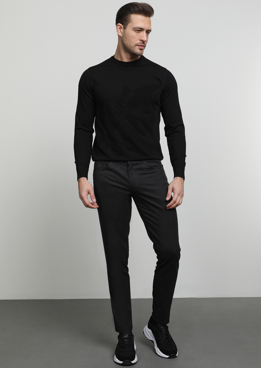 Antrasit Düz Dokuma Slim Fit Casual Pantolon - 1