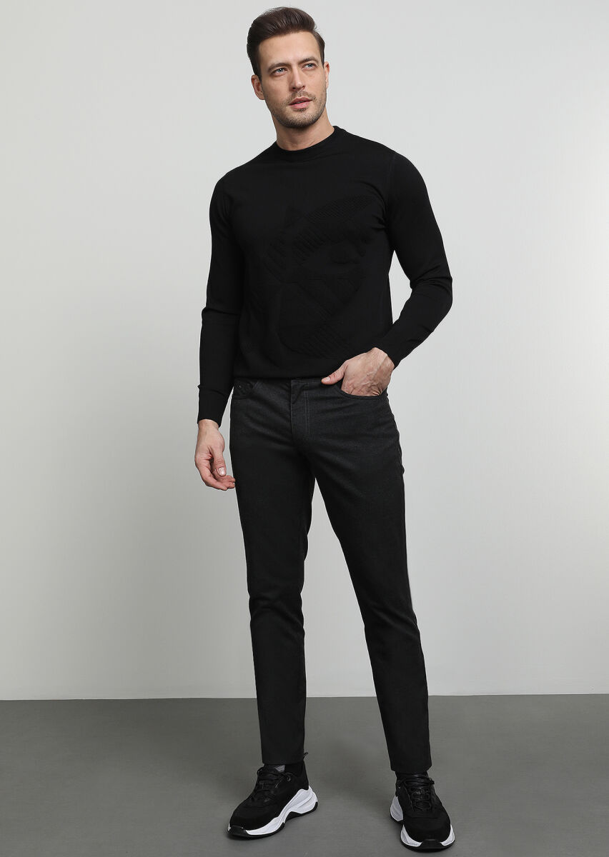 Antrasit Düz Dokuma Slim Fit Casual Pantolon - 3