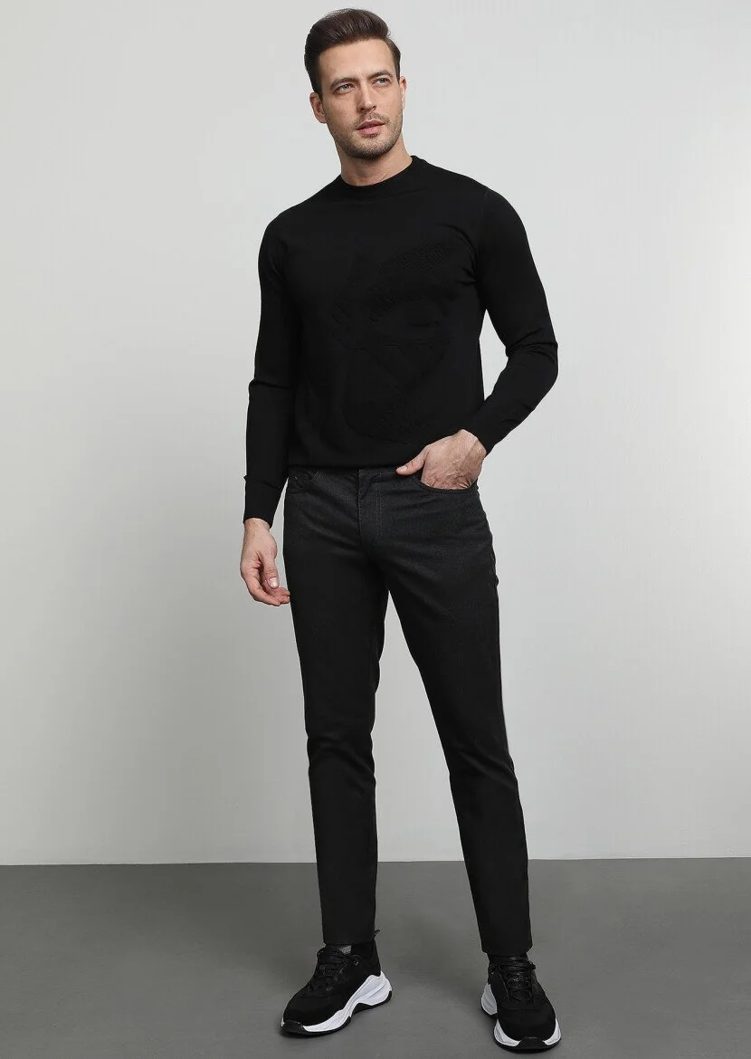 Antrasit Düz Dokuma Slim Fit Casual Pantolon - 3