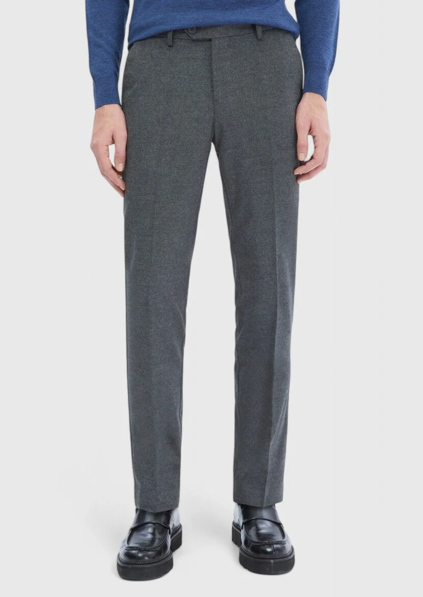Antrasit Düz Dokuma Slim Fit Klasik Pantolon 