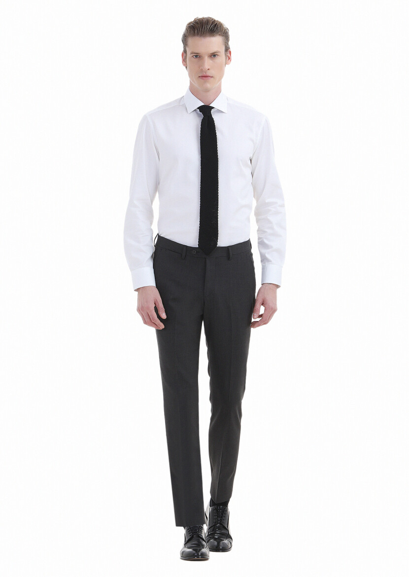 Antrasit Düz Kumaş Modern Fit Klasik Yün Karışımlı Pantolon - 1