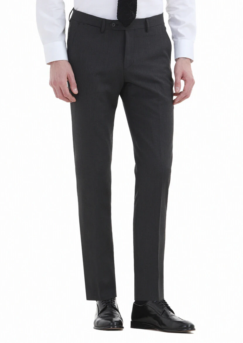 Antrasit Düz Kumaş Modern Fit Klasik Yün Karışımlı Pantolon - 2