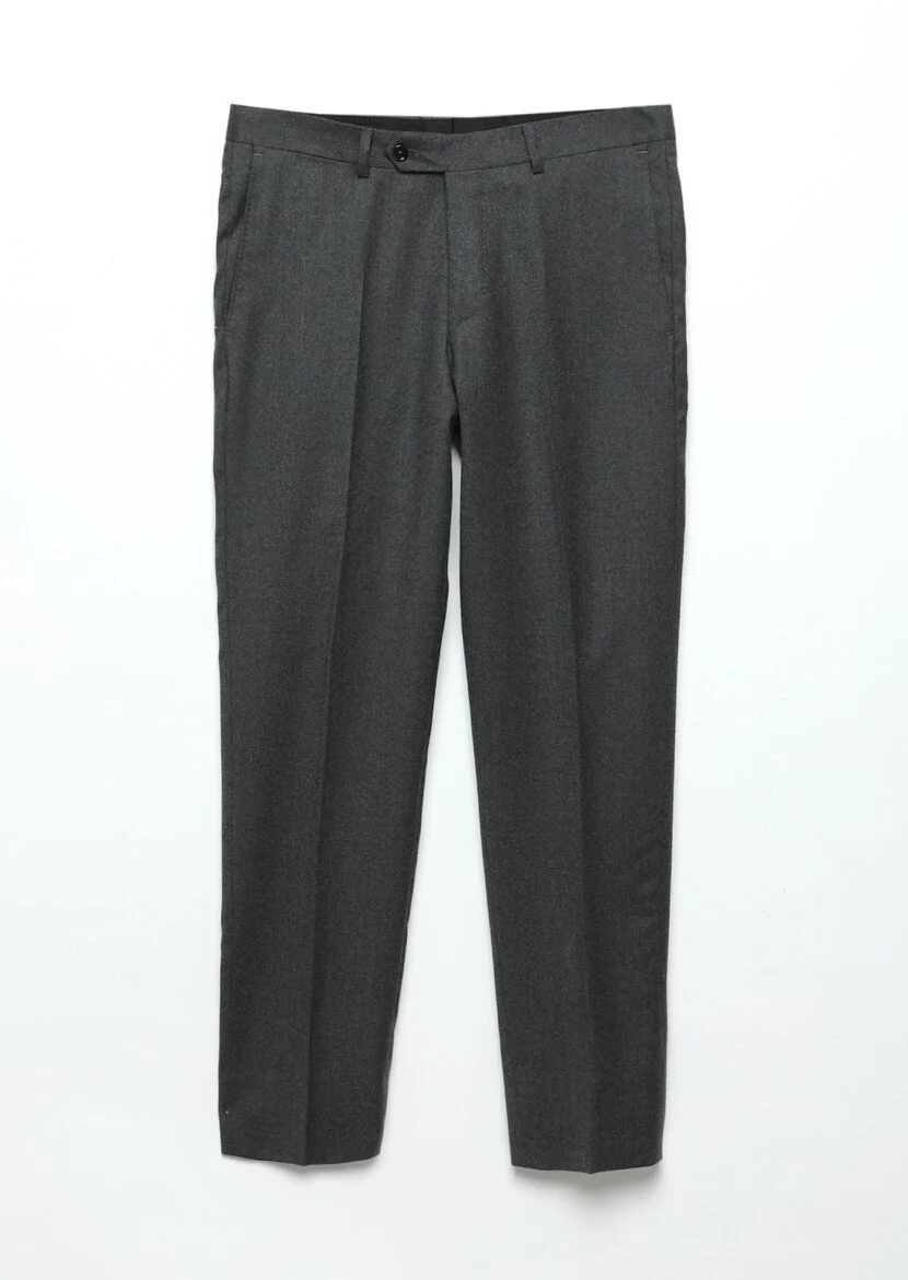Antrasit Düz Kumaş Regular Fit Klasik %100 Yün Pantolon - 6