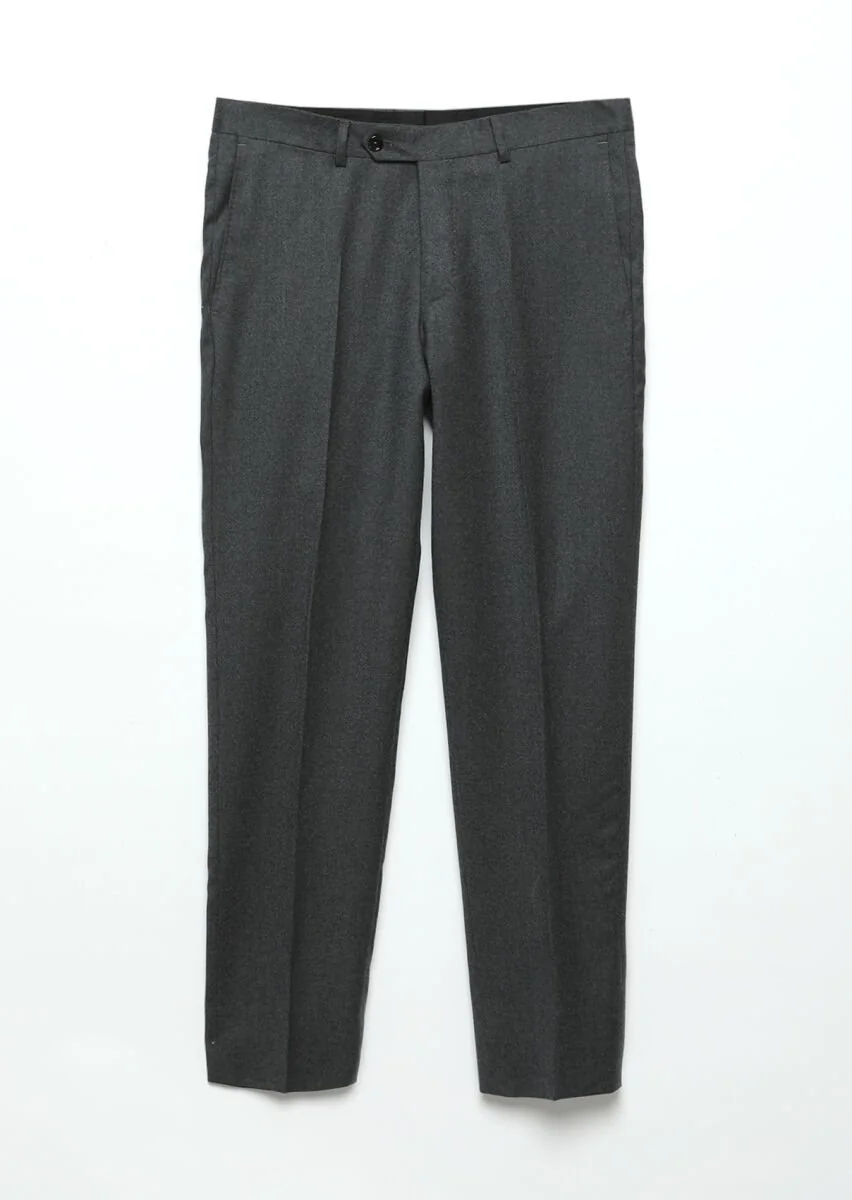 Antrasit Düz Kumaş Regular Fit Klasik %100 Yün Pantolon - 6