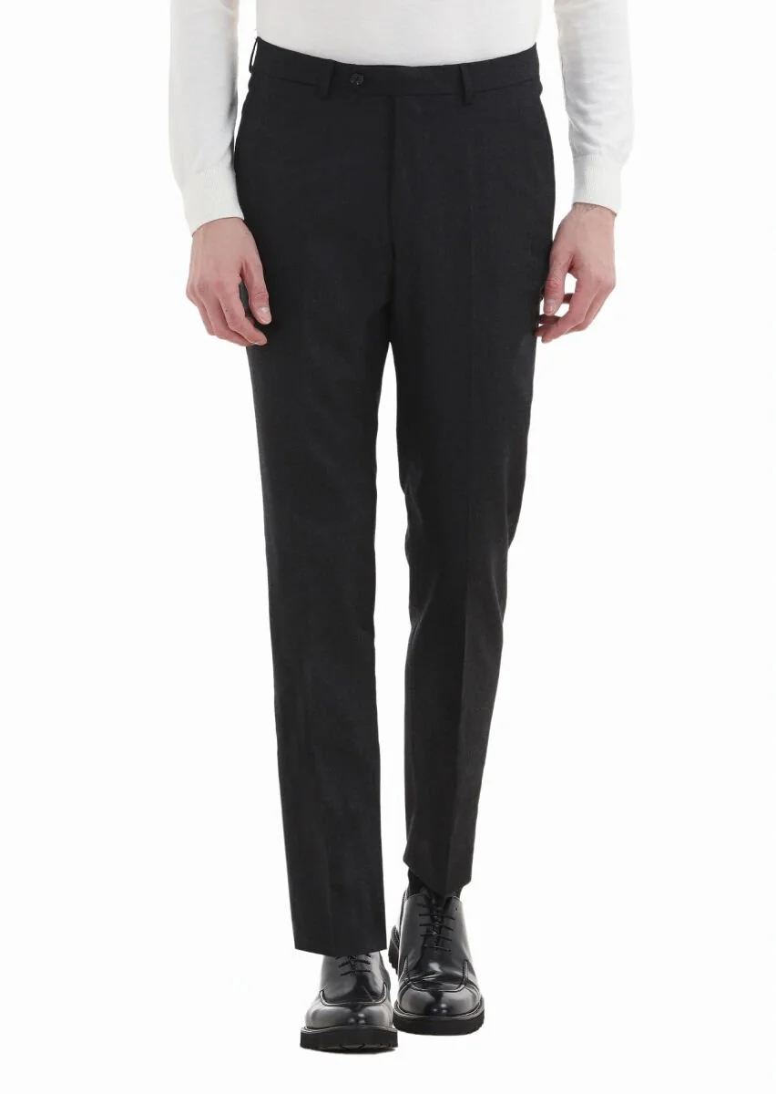 Antrasit Düz Kumaş Regular Fit Klasik Yün Karışımlı Pantolon - 2
