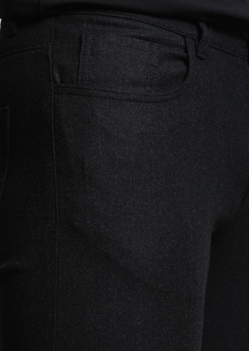Antrasit Düz Kumaş Slim Fit Casual Yün Karışımlı Pantolon - 3