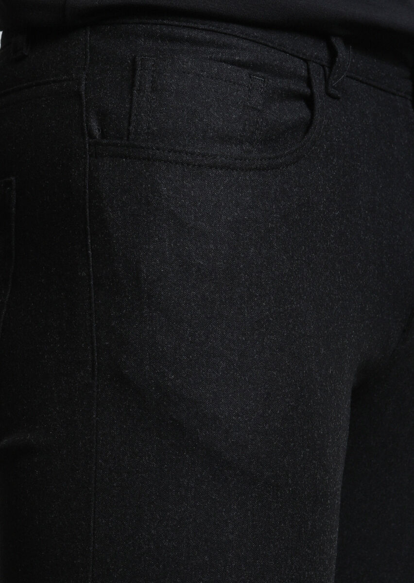 Antrasit Düz Kumaş Slim Fit Casual Yün Karışımlı Pantolon - 3