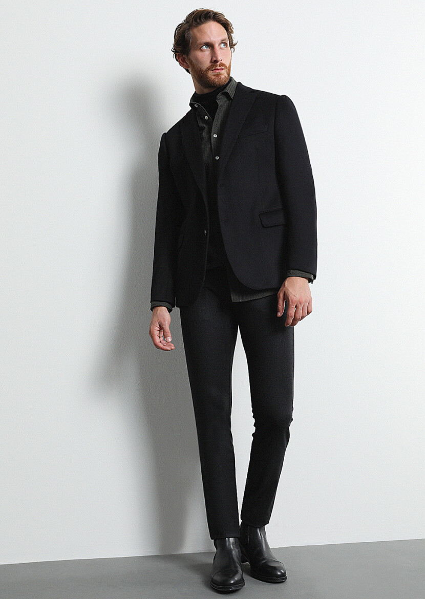 Antrasit Düz Kumaş Slim Fit Casual Yün Karışımlı Pantolon - 4