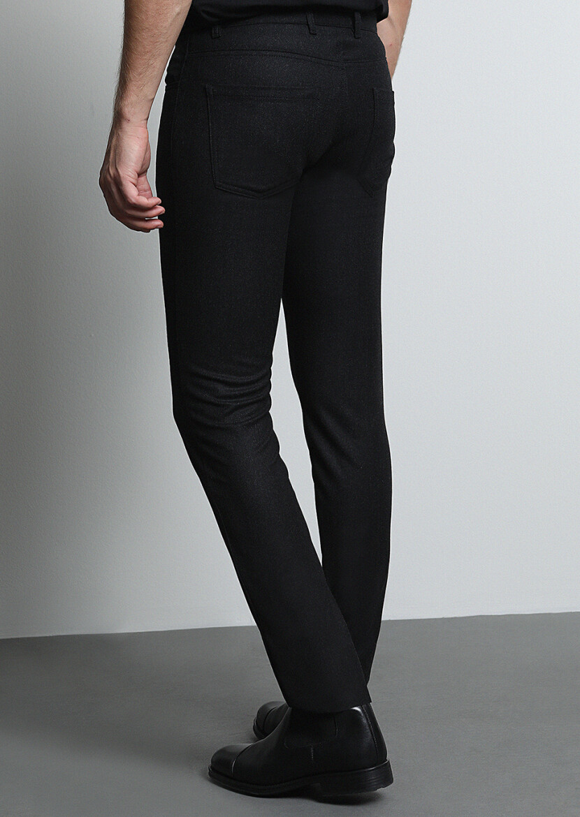 Antrasit Düz Kumaş Slim Fit Casual Yün Karışımlı Pantolon - 5
