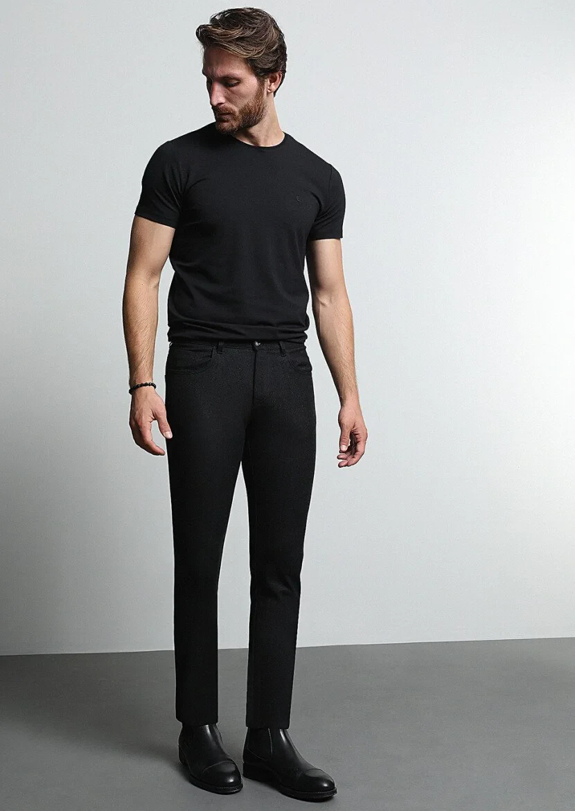 Antrasit Düz Kumaş Slim Fit Casual Yün Karışımlı Pantolon - 1