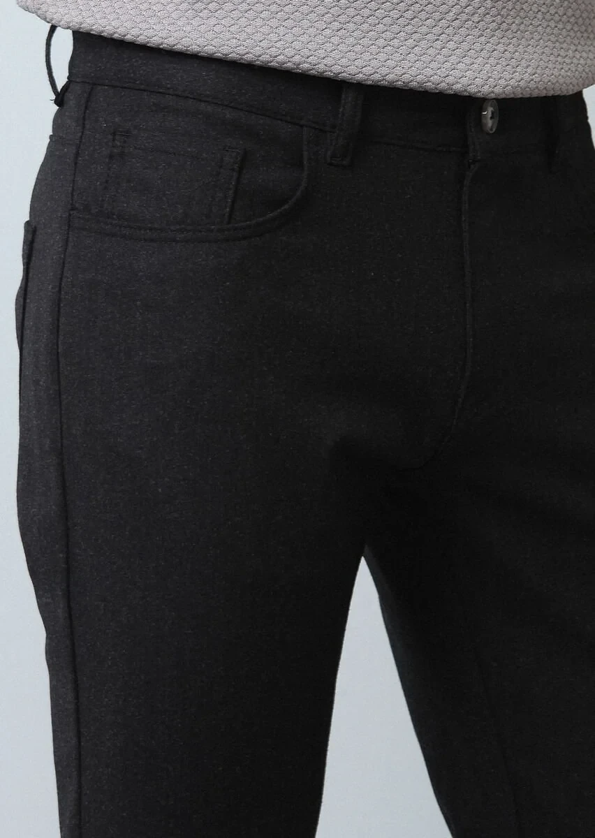 Antrasit Düz Kumaş Slim Fit Casual Yün Karışımlı Pantolon - 2