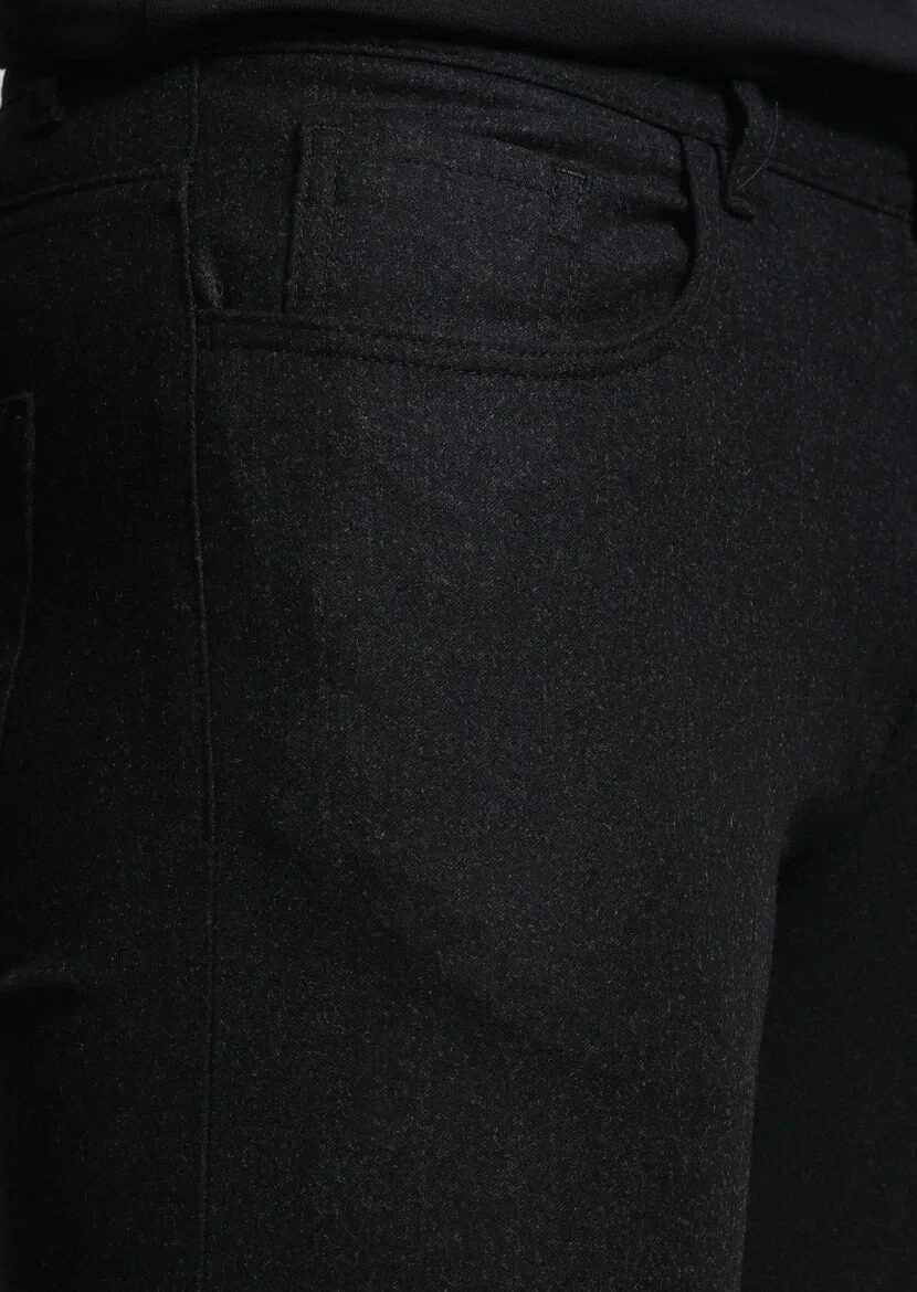 Antrasit Düz Kumaş Slim Fit Casual Yün Karışımlı Pantolon - 3