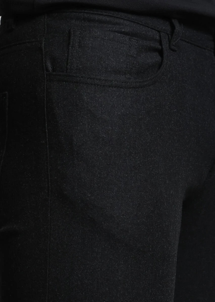 Antrasit Düz Kumaş Slim Fit Casual Yün Karışımlı Pantolon - 3
