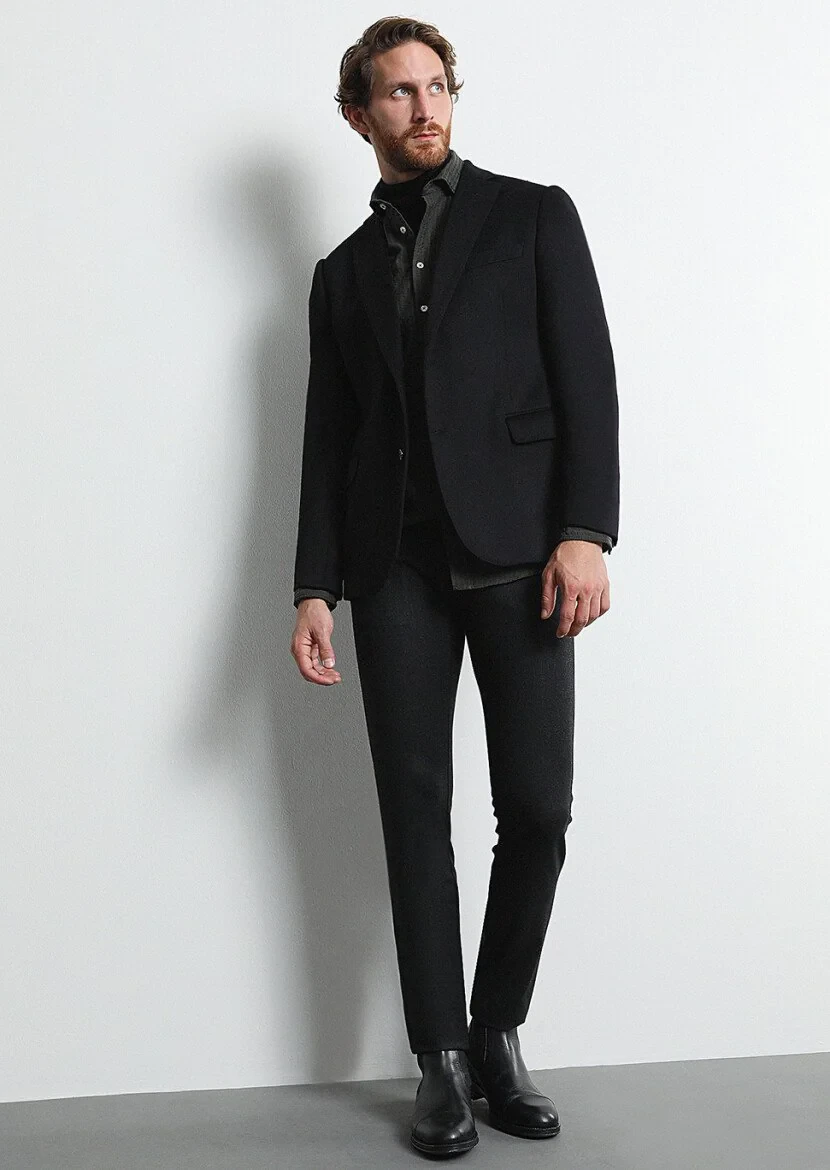 Antrasit Düz Kumaş Slim Fit Casual Yün Karışımlı Pantolon - 4