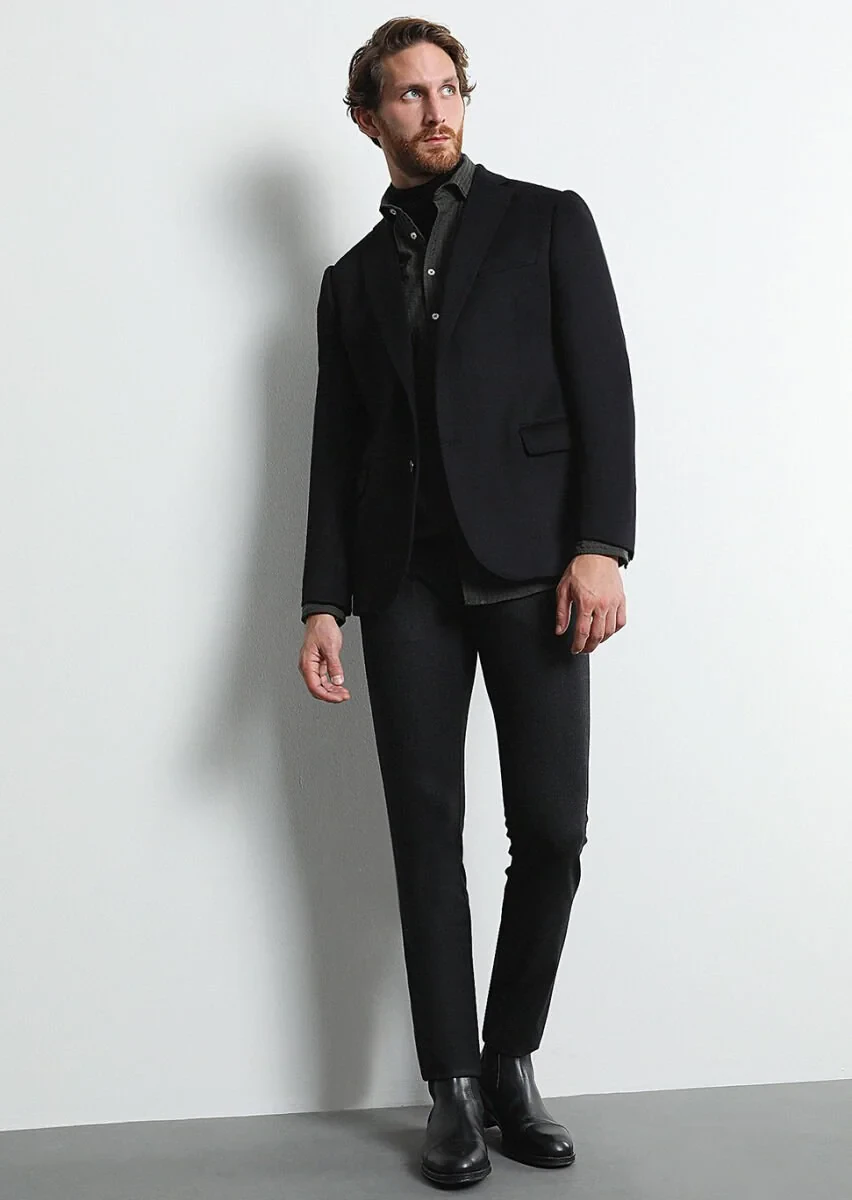Antrasit Düz Kumaş Slim Fit Casual Yün Karışımlı Pantolon - 4