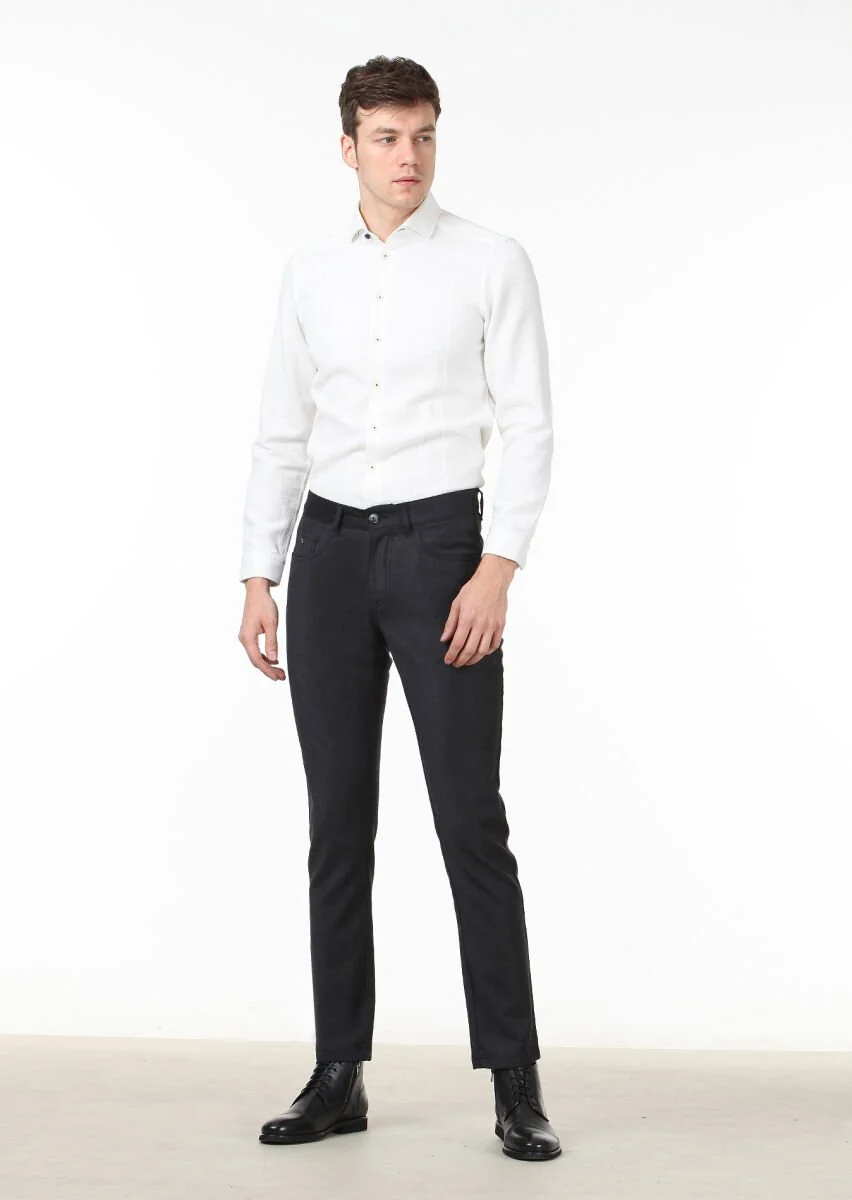 Antrasit Düz Kumaş Slim Fit Casual Yün Karışımlı Pantolon - 1