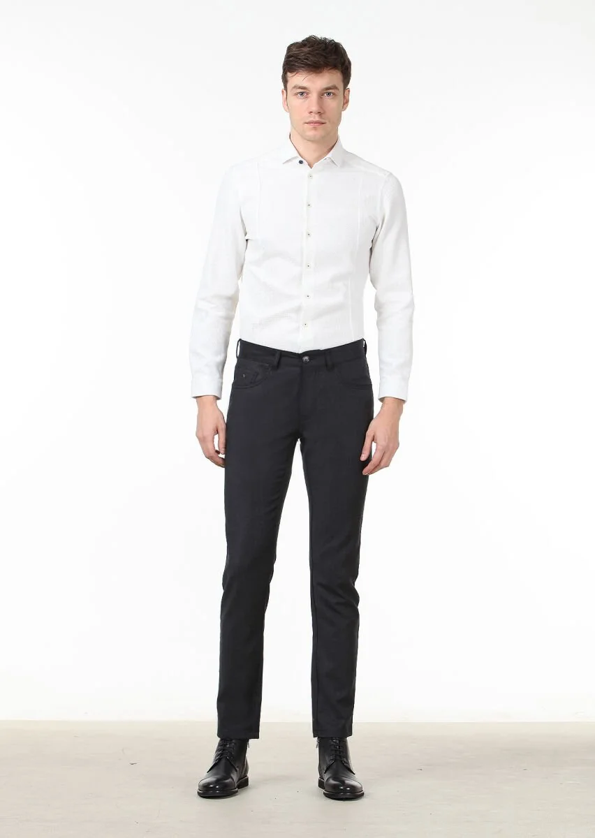 Antrasit Düz Kumaş Slim Fit Casual Yün Karışımlı Pantolon - 2