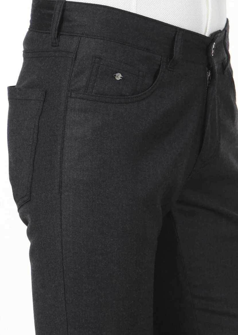 Antrasit Düz Kumaş Slim Fit Casual Yün Karışımlı Pantolon - 3